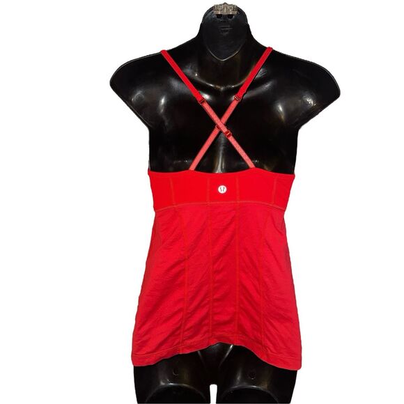 Very nice LULULEMON Hot Tomato Red Classic Cross Back Tank Top Womens size 4 GO - Picture 5 of 9